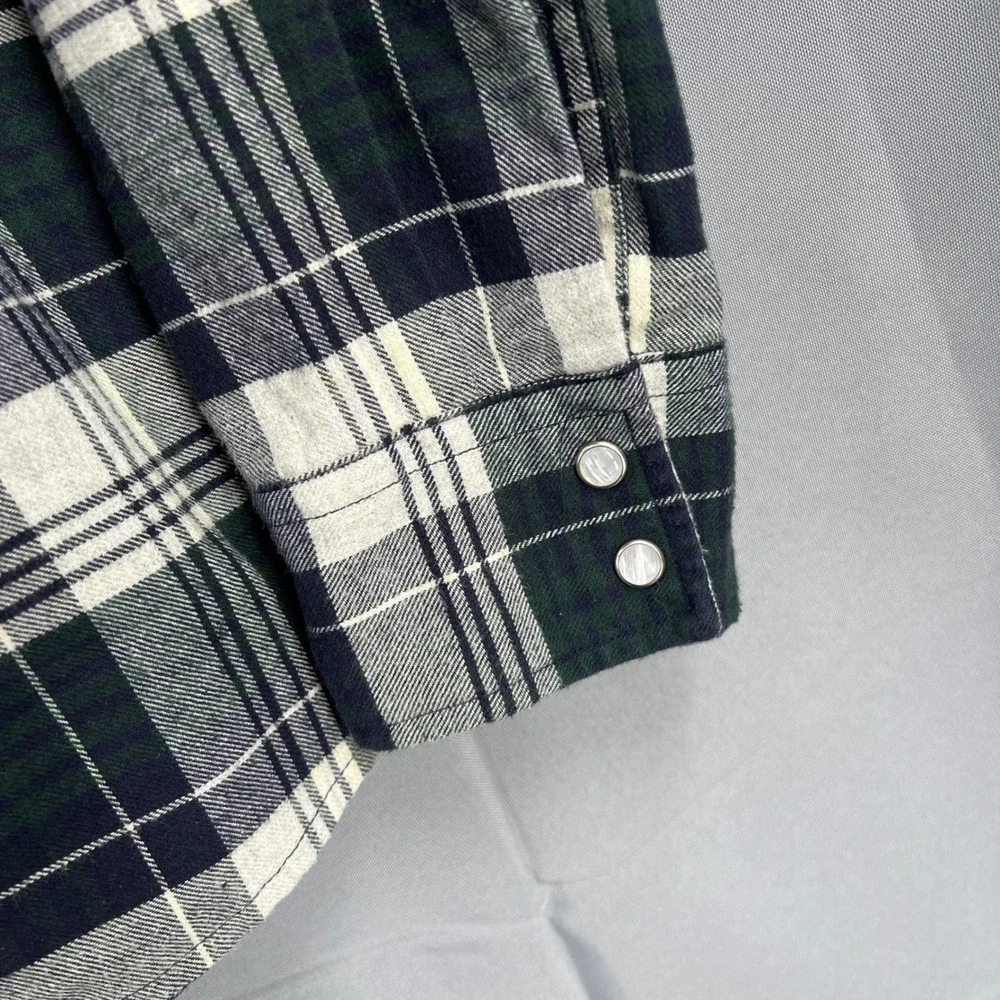 Levi's Plaid Flannel Snap‎ Shirt Blue Green White Men's XL Long Sleeve Western